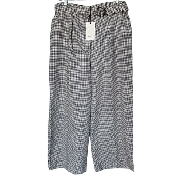 Reiss Mollie Belted Culotte Pants Monochrome Houndstooth Women's Size 10 NEW - Picture 2 of 9